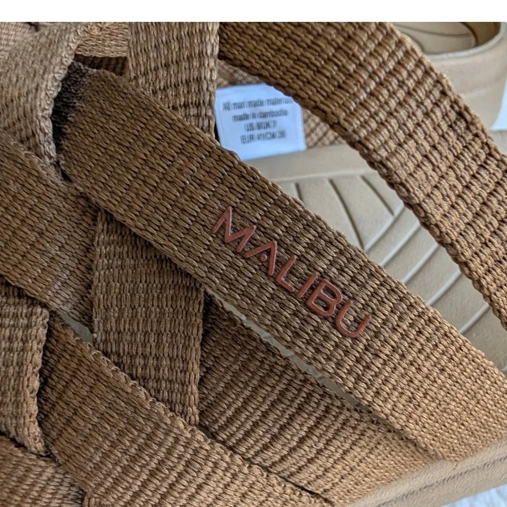 Malibu Sandals Colony Classic Woven Nylon Slides Tan Mens 8 Vegan Water Friendly